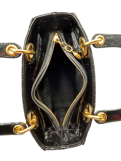 DIOR LADY MEDIUM BLACK WITH GOLD HARDWARE PATENT LEATHER