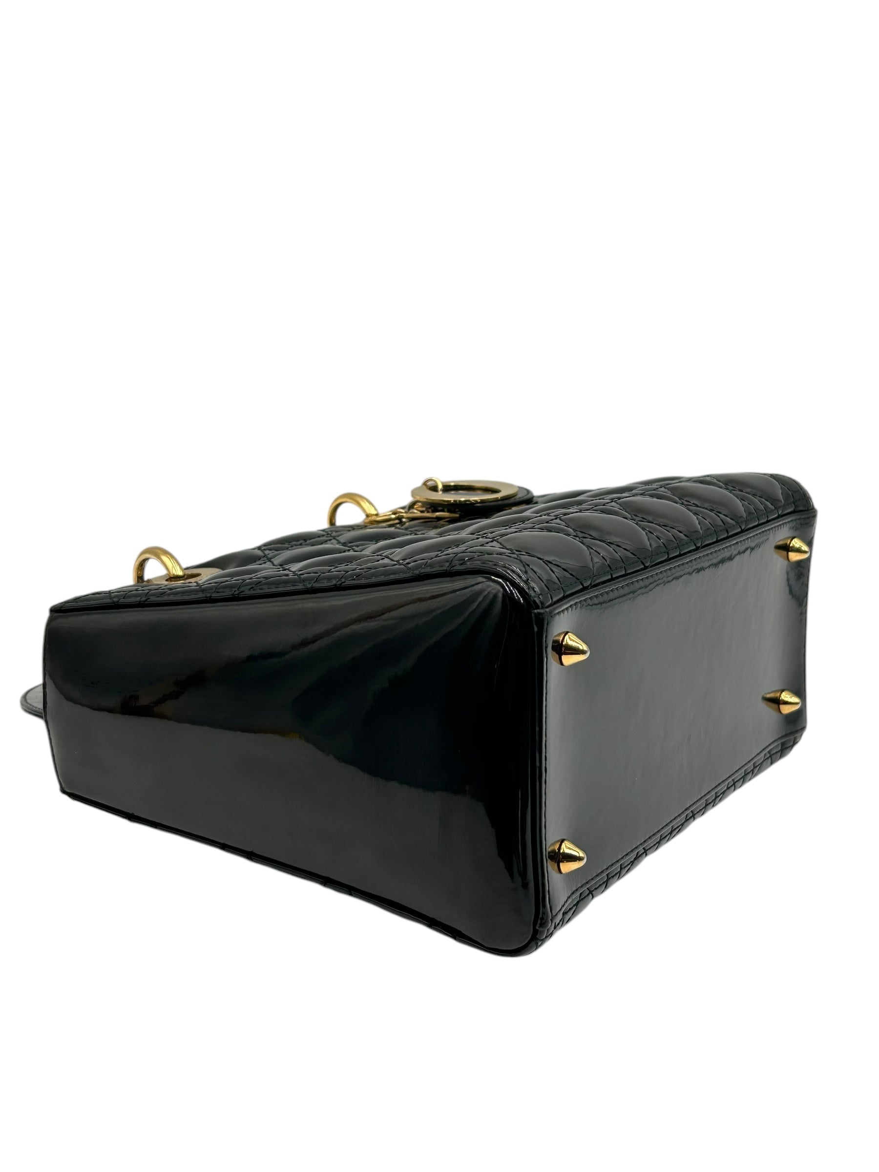 DIOR LADY MEDIUM BLACK WITH GOLD HARDWARE VERNIS