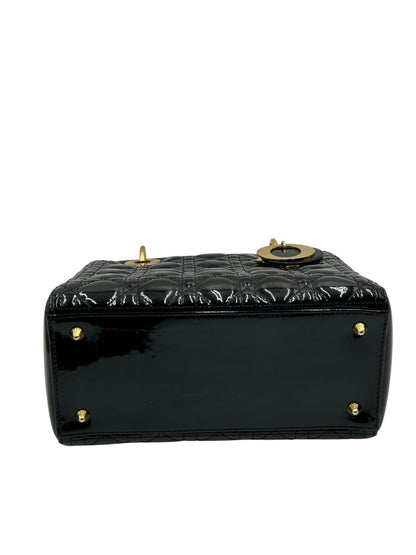 DIOR LADY MEDIUM BLACK WITH GOLD HARDWARE PATENT LEATHER