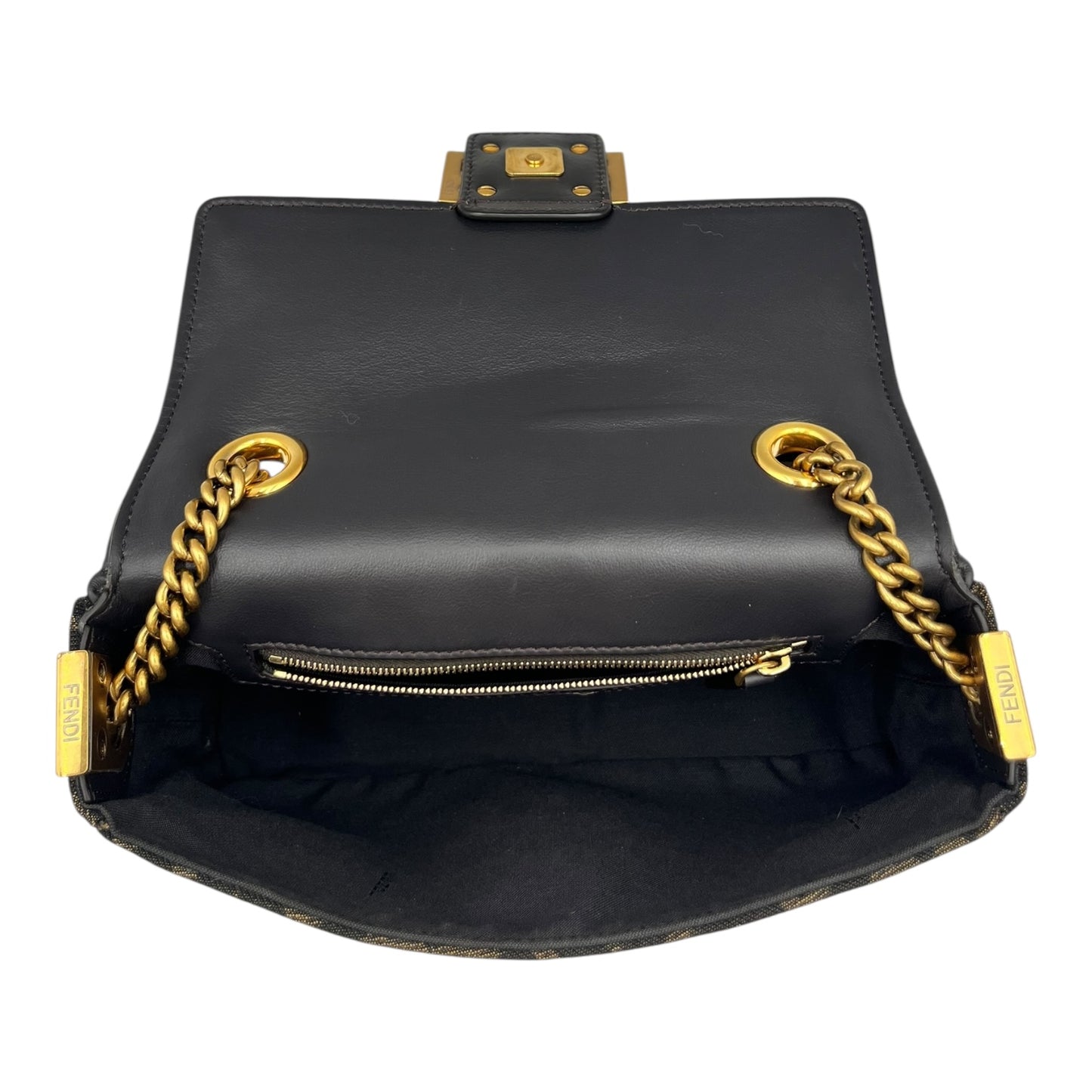 FENDI BROWN FF JACQUARD BAGUETTE FABRIC BAG MINI