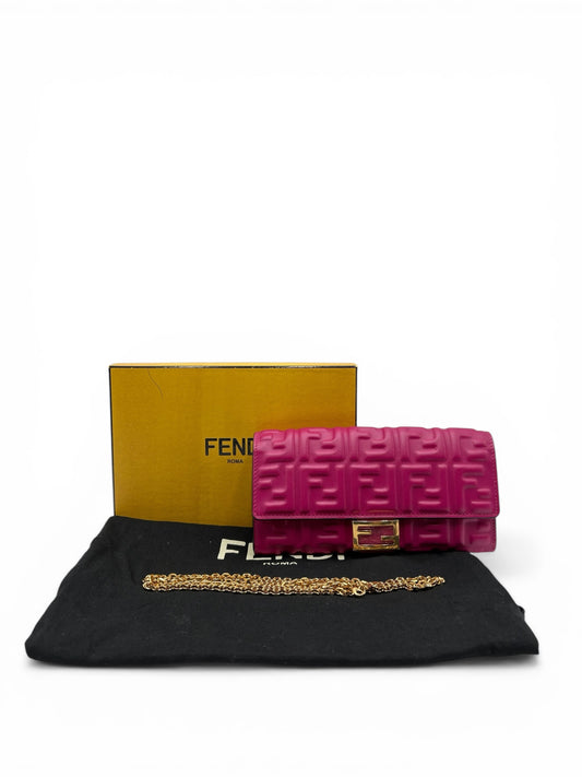 FENDI BAGUETTE ROSE PURPLE LAMBSKIN WALLET ON CHAIN