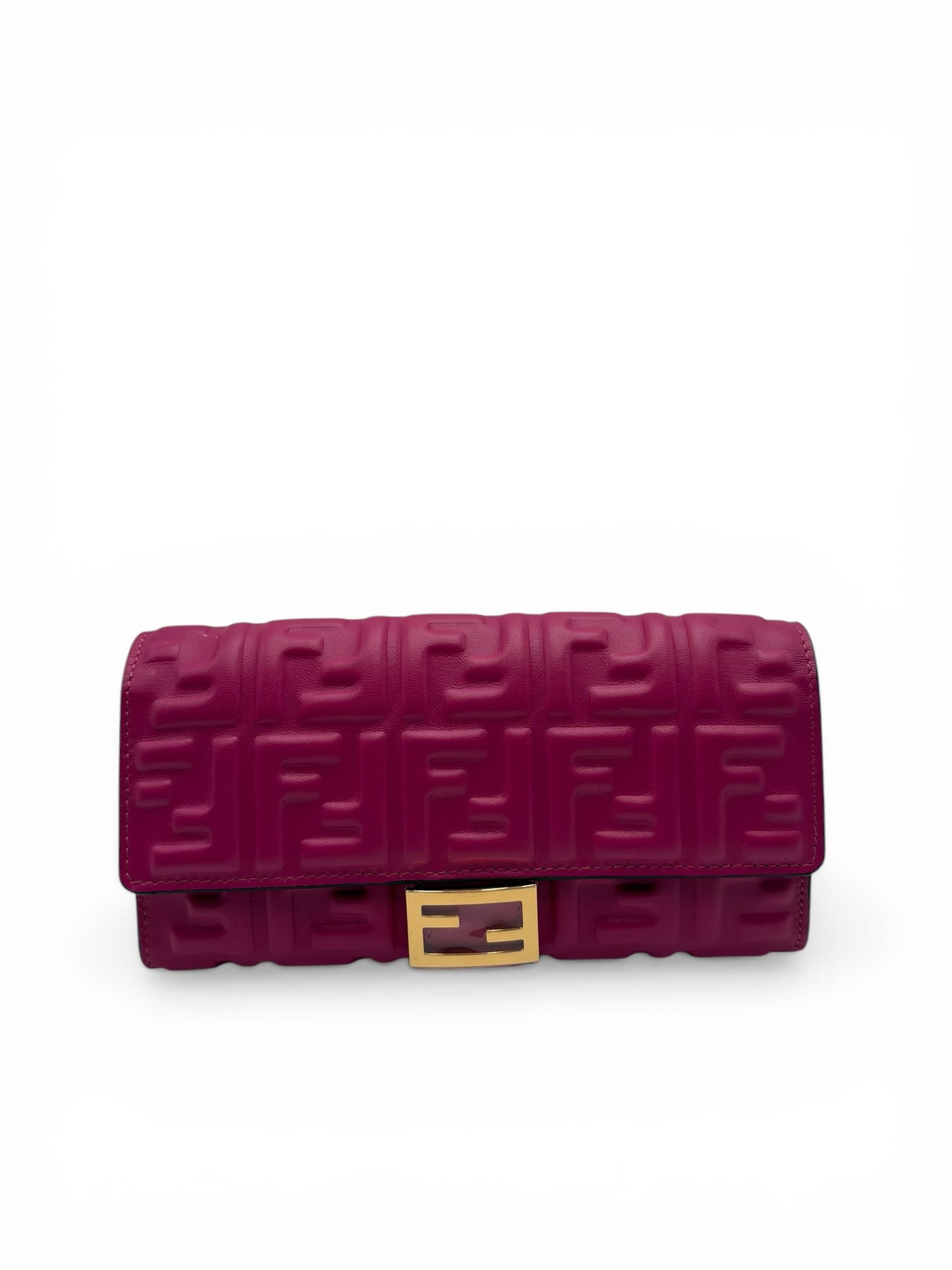 FENDI BAGUETTE ROSE PURPLE LAMBSKIN WALLET ON CHAIN