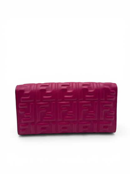 FENDI BAGUETTE ROSE PURPLE LAMBSKIN WALLET ON CHAIN