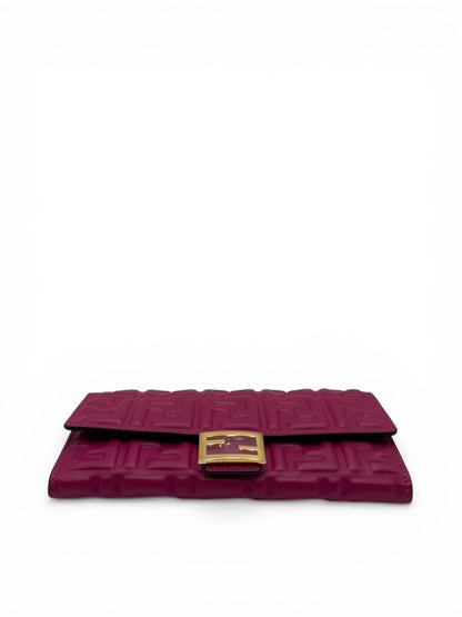FENDI BAGUETTE ROSE PURPLE LAMBSKIN WALLET ON CHAIN