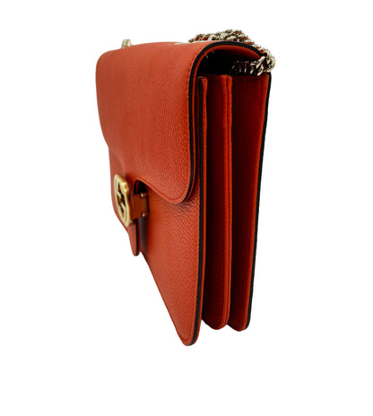 GUCCI DOLLAR CALFSKIN SMALL INTERLOCKING GG SHOULDER BAG ORANGE