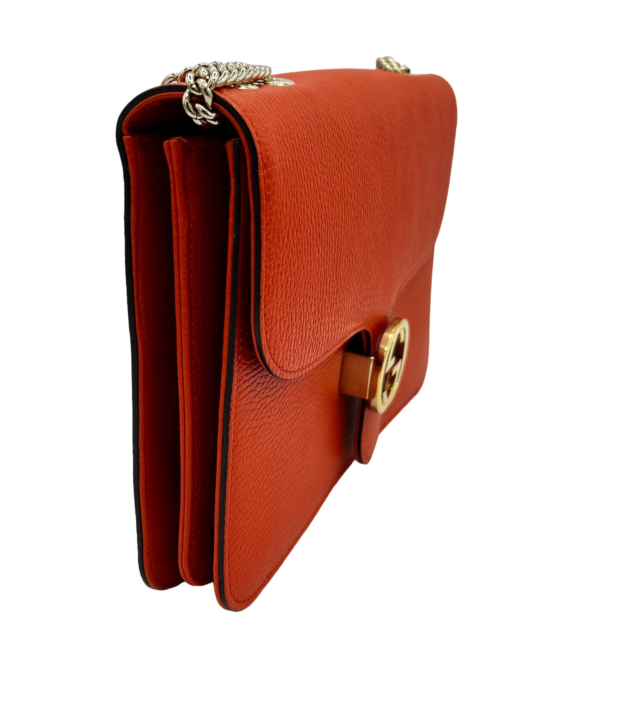 GUCCI DOLLAR CALFSKIN SMALL INTERLOCKING GG SHOULDER BAG ORANGE