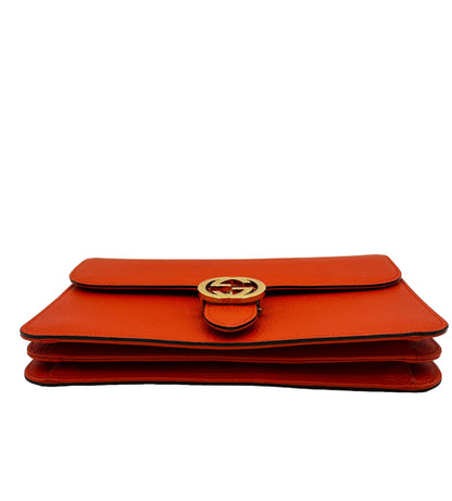GUCCI DOLLAR CALFSKIN SMALL INTERLOCKING GG SHOULDER BAG ORANGE
