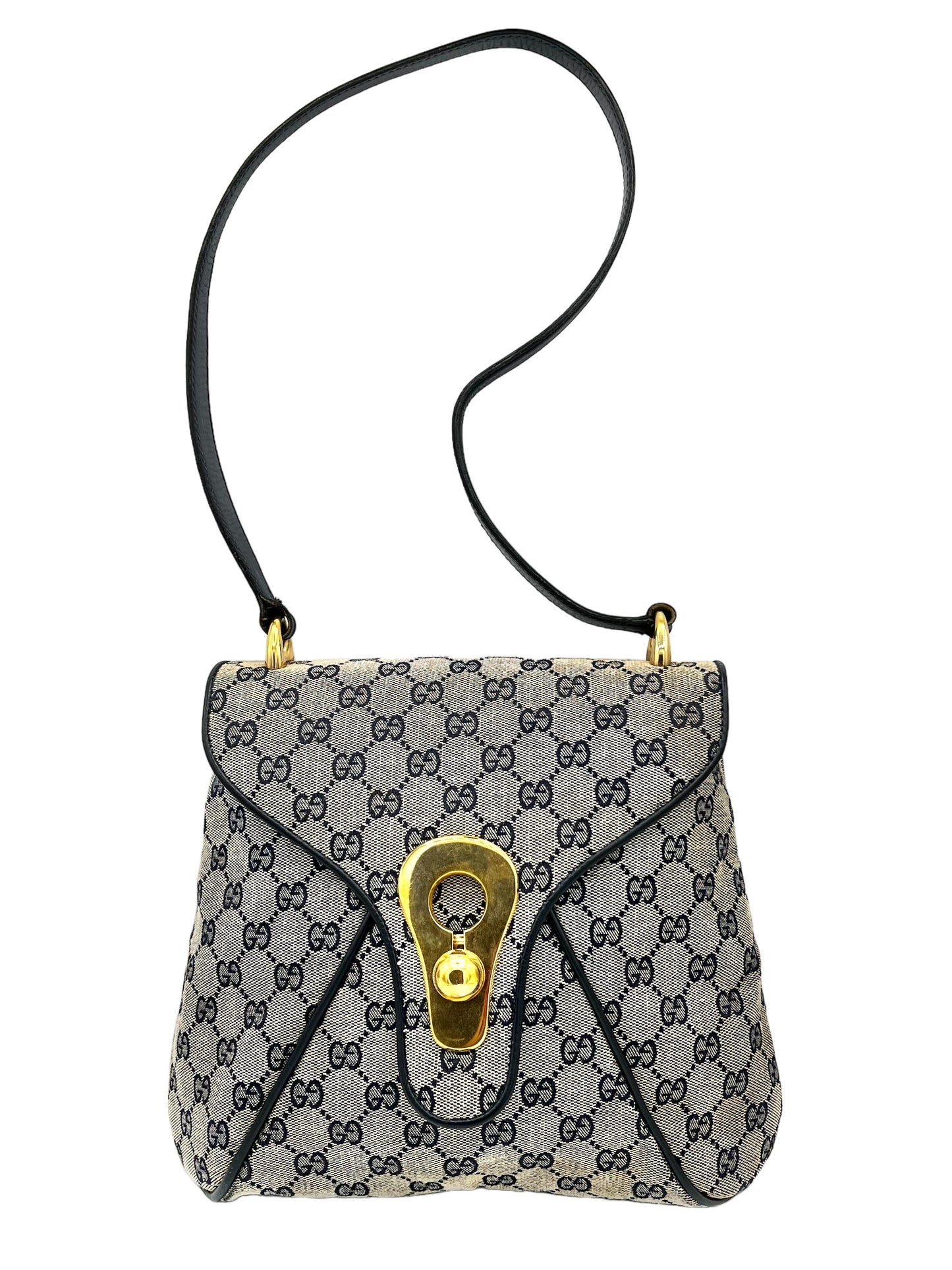 GUCCI BLUE GUCCISSIMA VINTAGE COATED CANVAS SHOULDER BAG
