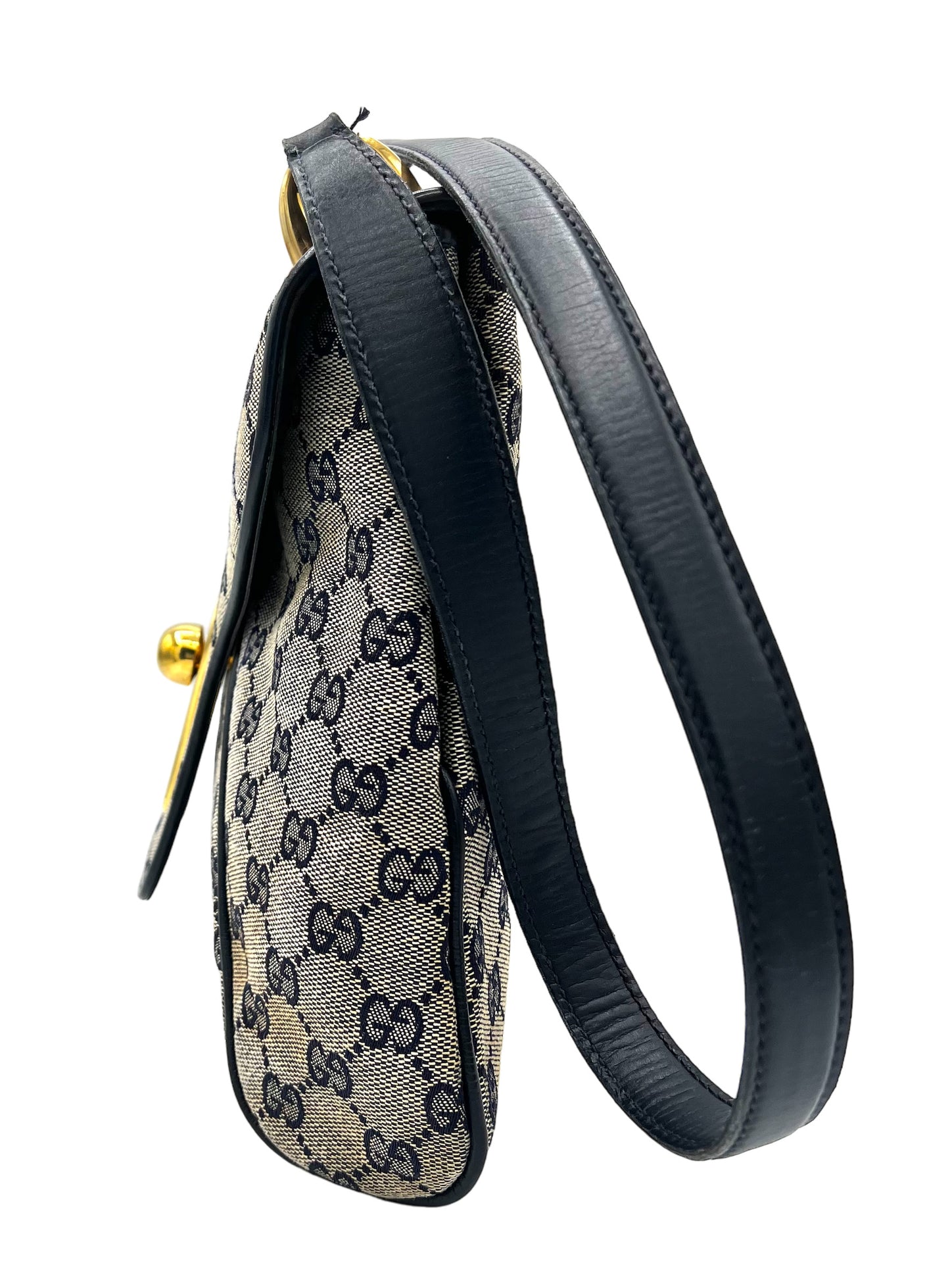GUCCI BLUE GUCCISSIMA VINTAGE COATED CANVAS SHOULDER BAG