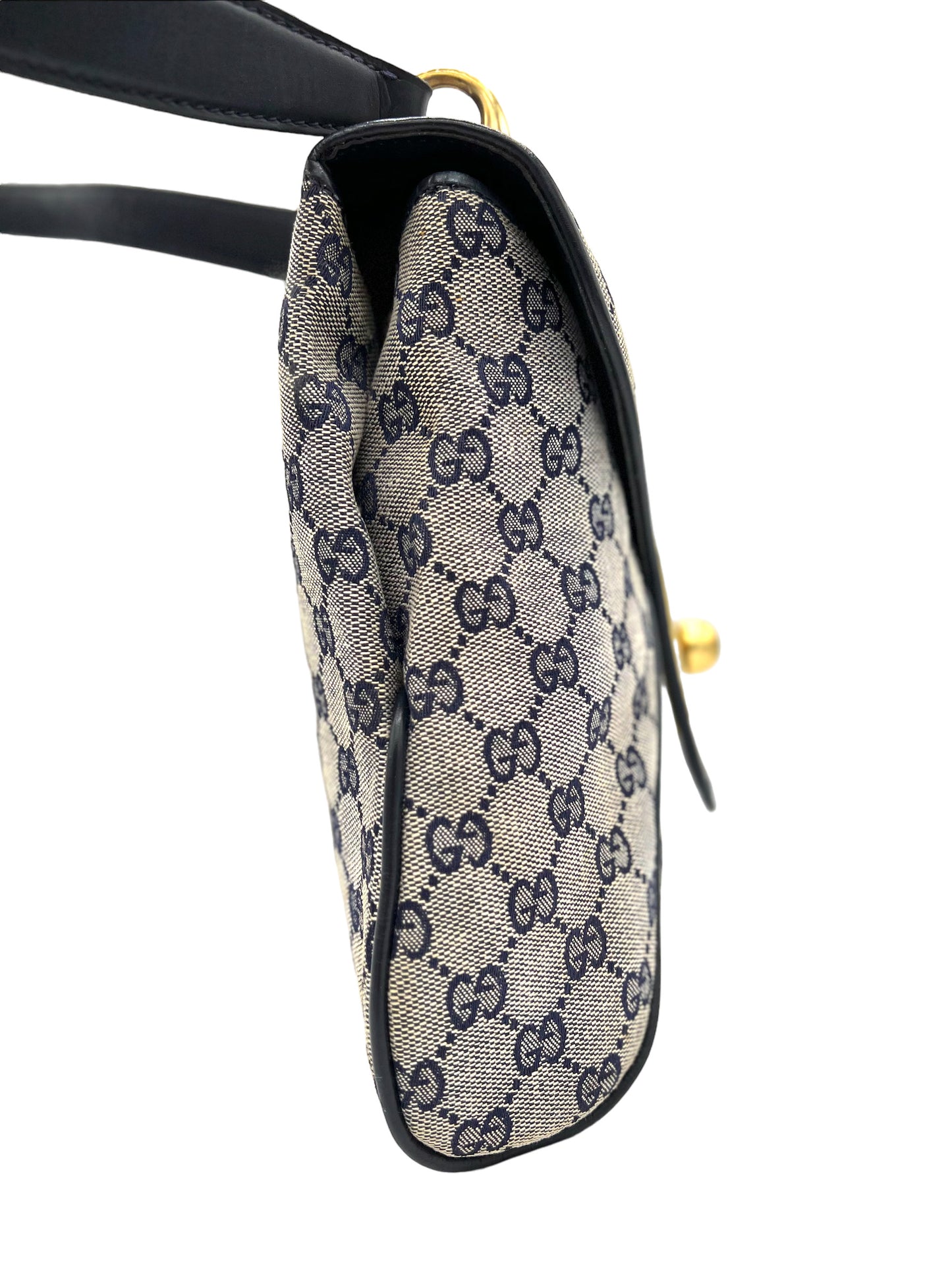 GUCCI BLUE GUCCISSIMA VINTAGE COATED CANVAS SHOULDER BAG
