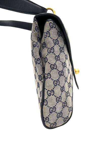 GUCCI BLUE GUCCISSIMA VINTAGE COATED CANVAS SHOULDER BAG
