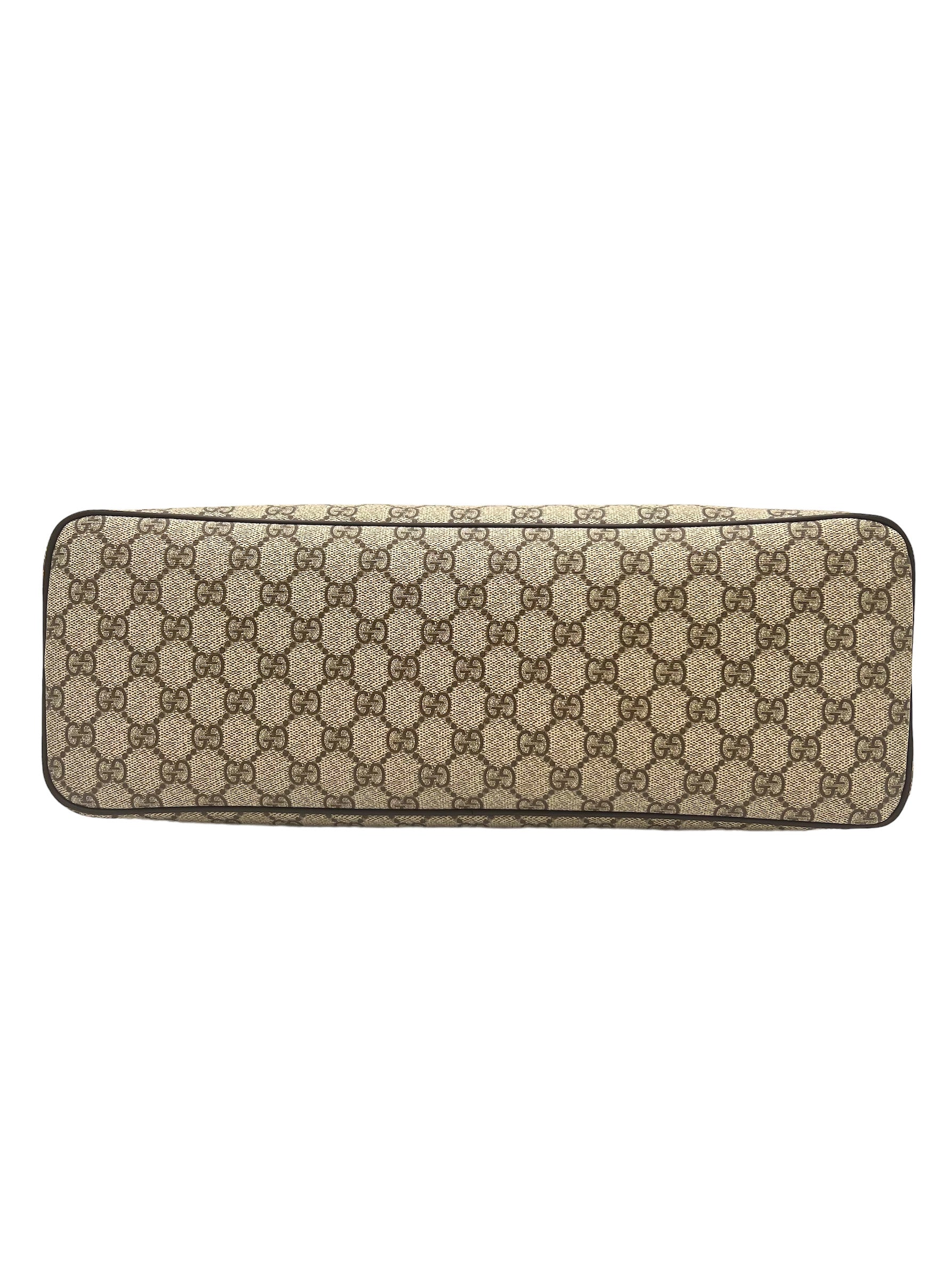 GUCCI SUPREME MONOGRAM ZIPPERED TOTE DARK BROWN
