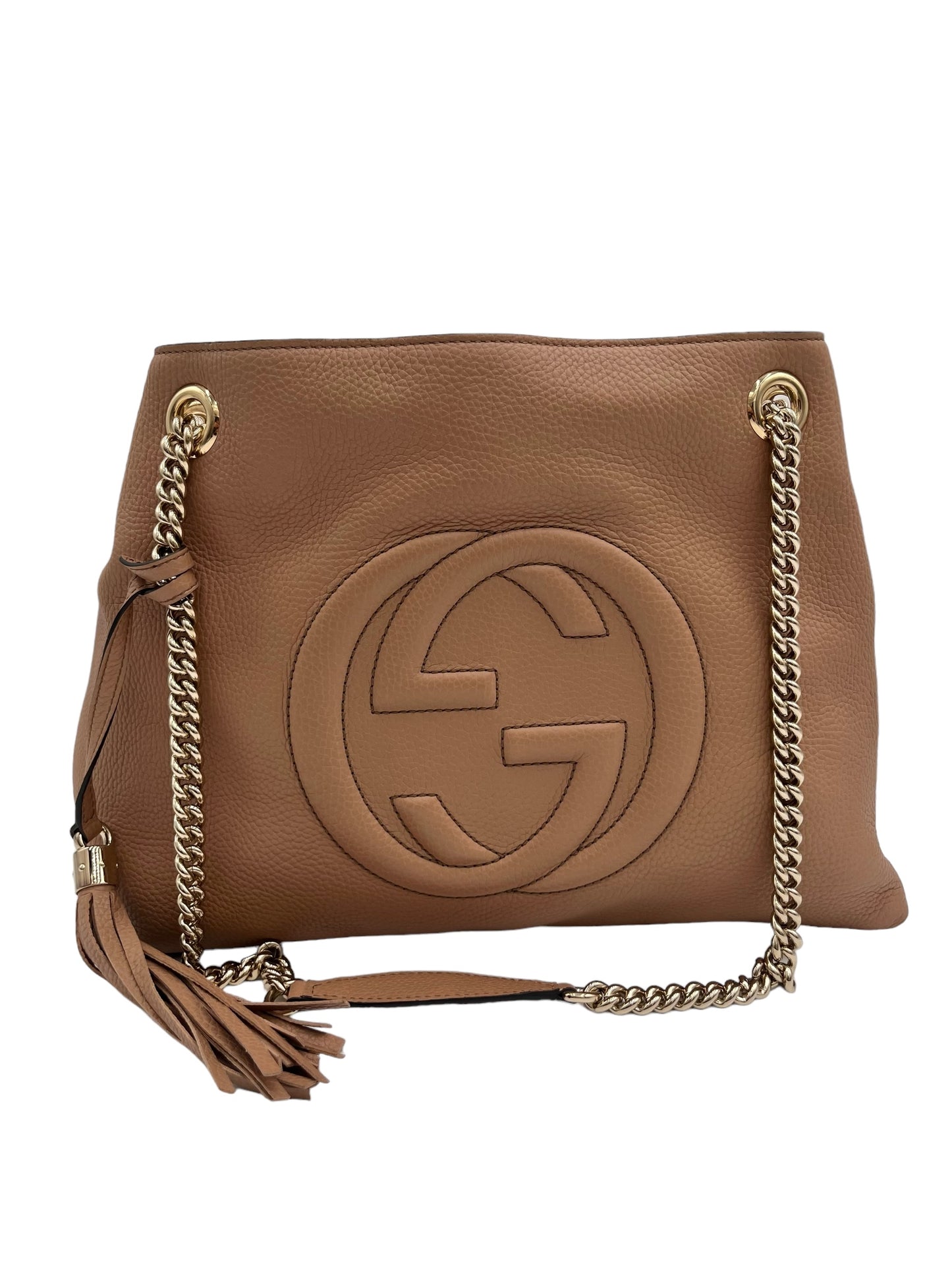 GUCCI SOHO CHAIN STRAP SHOULDER BAG LEATHER CARMEL