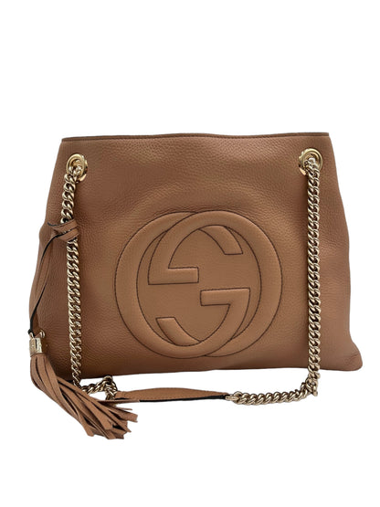 GUCCI SOHO CHAIN STRAP SHOULDER BAG LEATHER CARMEL