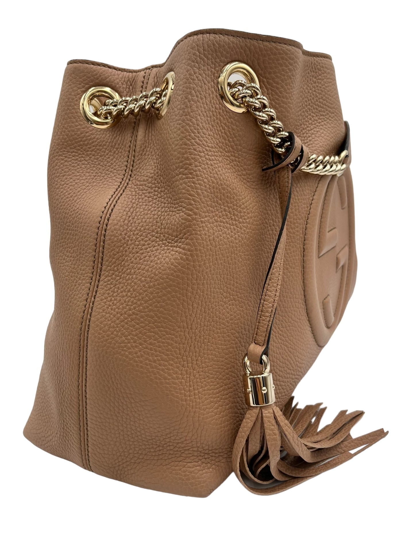 GUCCI SOHO CHAIN STRAP SHOULDER BAG LEATHER CARMEL