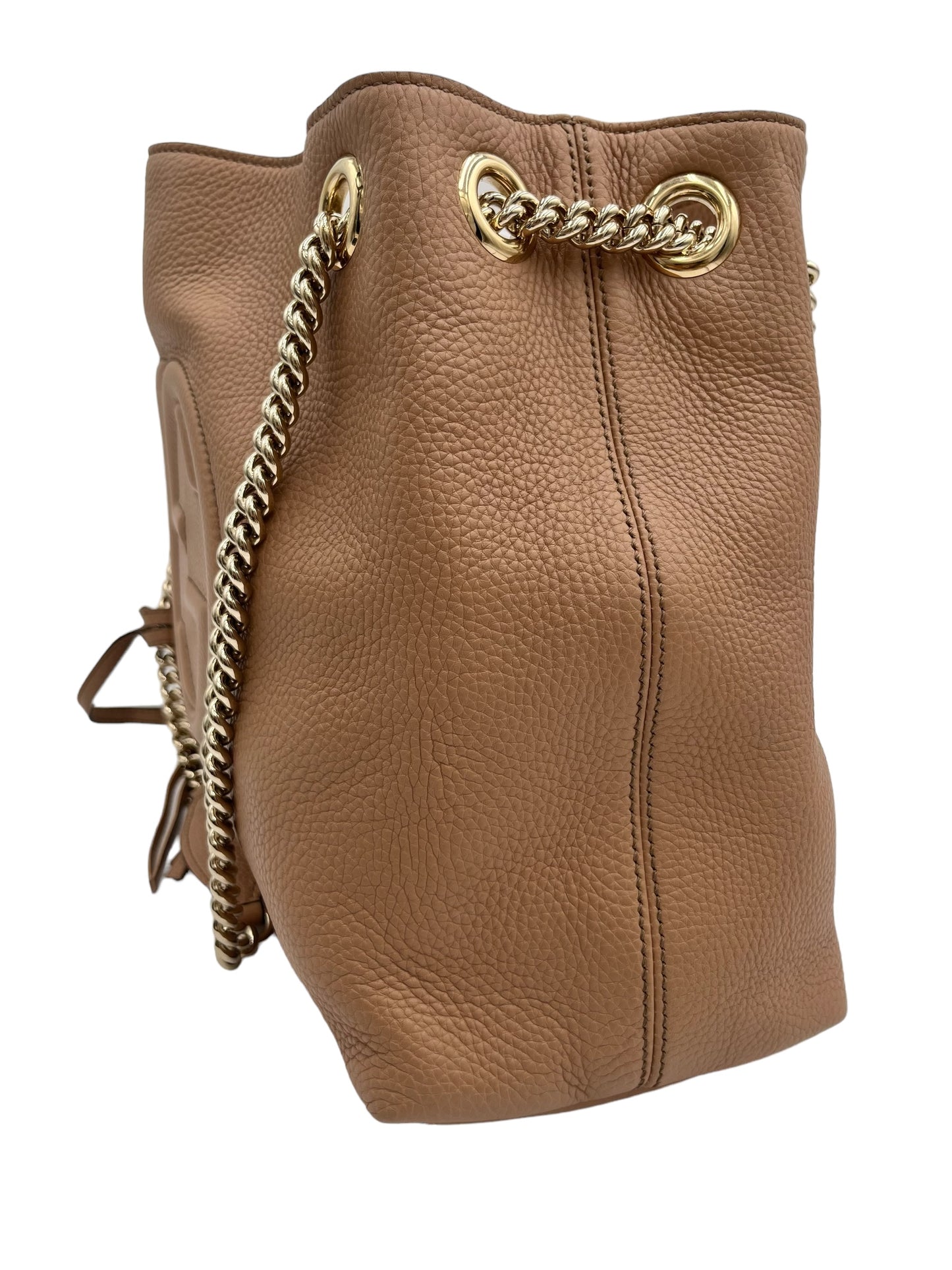 GUCCI SOHO CHAIN STRAP SHOULDER BAG LEATHER CARMEL