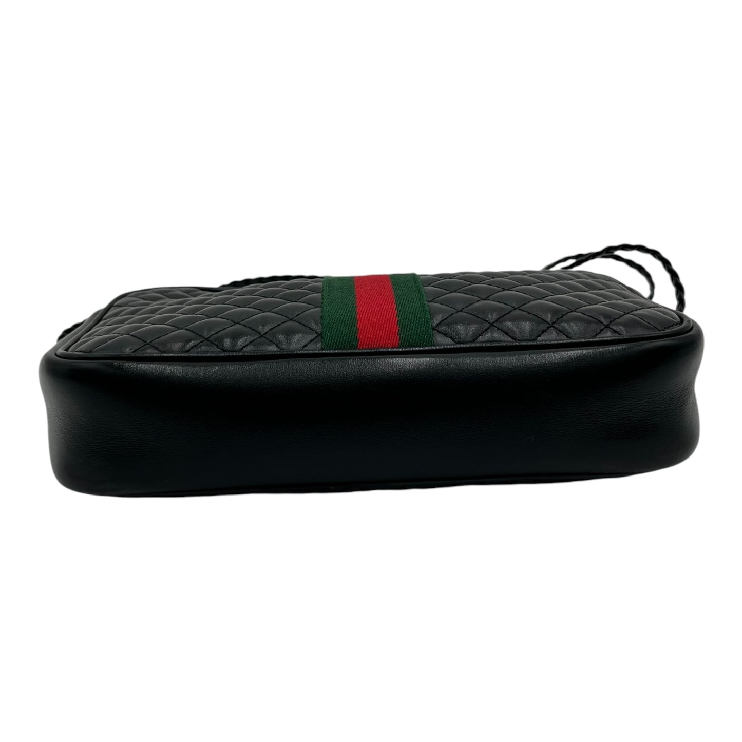 GUCCI  CALFSKIN WEB TRAPUNTATA SMALL GG SHOULDER BAG BLACK