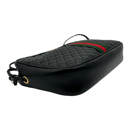 GUCCI  CALFSKIN WEB TRAPUNTATA SMALL GG SHOULDER BAG BLACK