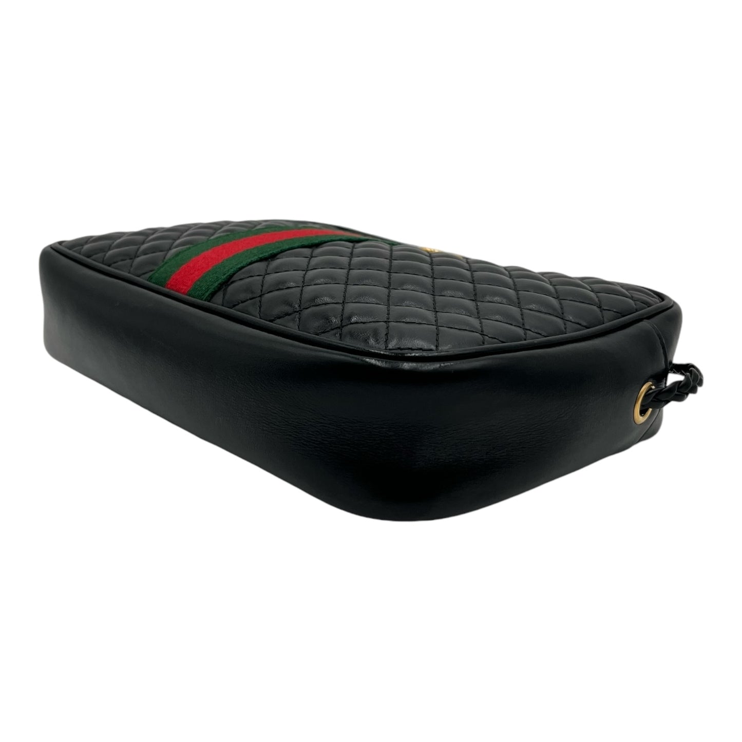 GUCCI  CALFSKIN WEB TRAPUNTATA SMALL GG SHOULDER BAG BLACK