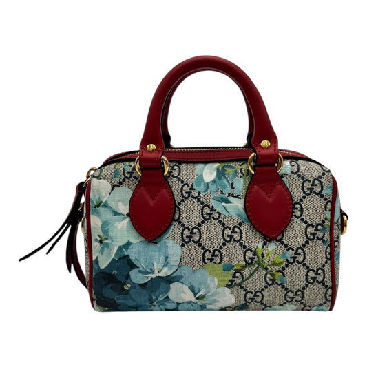 GUCCI GG SUPREME MONOGRAM BLOOMS MINI BOSTON NAVY BLUE HIBISCUS