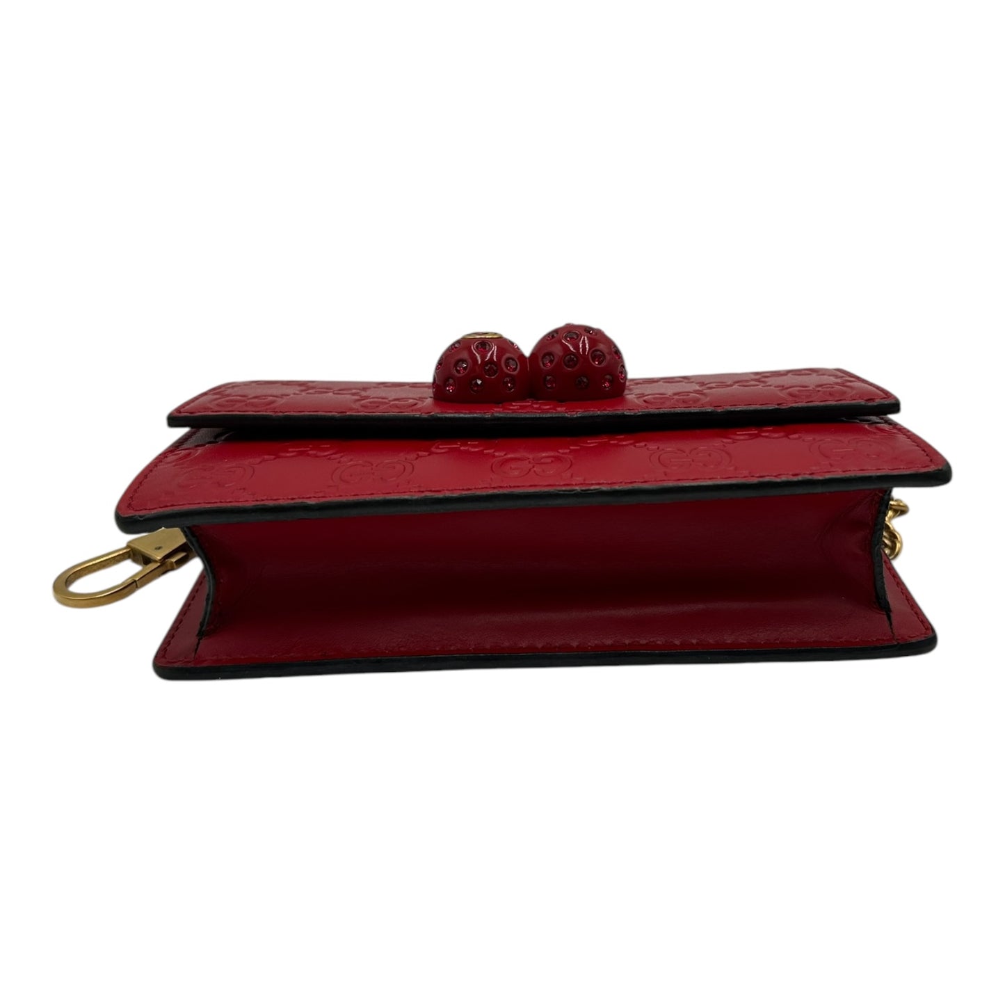 GUCCI GUCCISSIMA RED LEATHER WITH CHERRY WALLET ON CHAIN