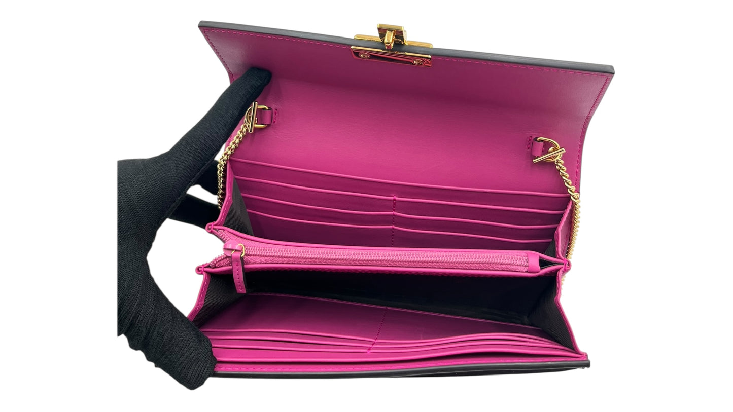 GUCCI PADLOCK CONTINENTAL WOC  GG COATED CANVAS