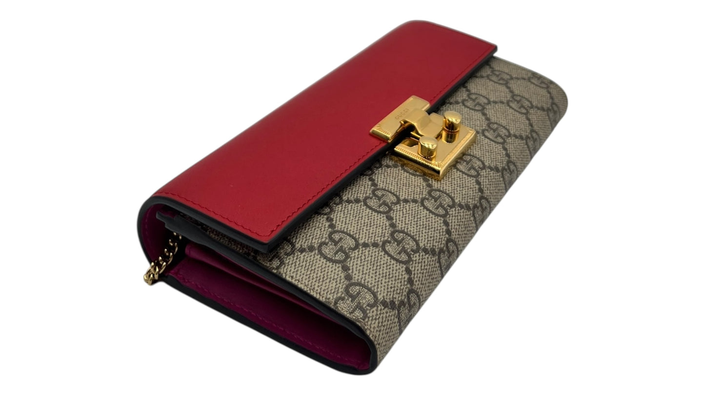 GUCCI PADLOCK CONTINENTAL WOC  GG COATED CANVAS