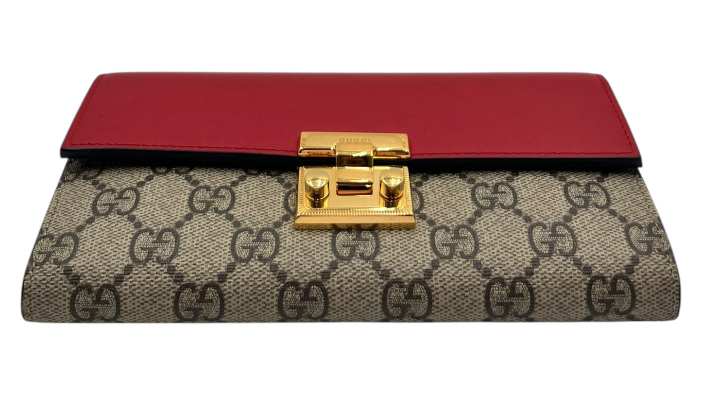 GUCCI PADLOCK CONTINENTAL WOC  GG COATED CANVAS