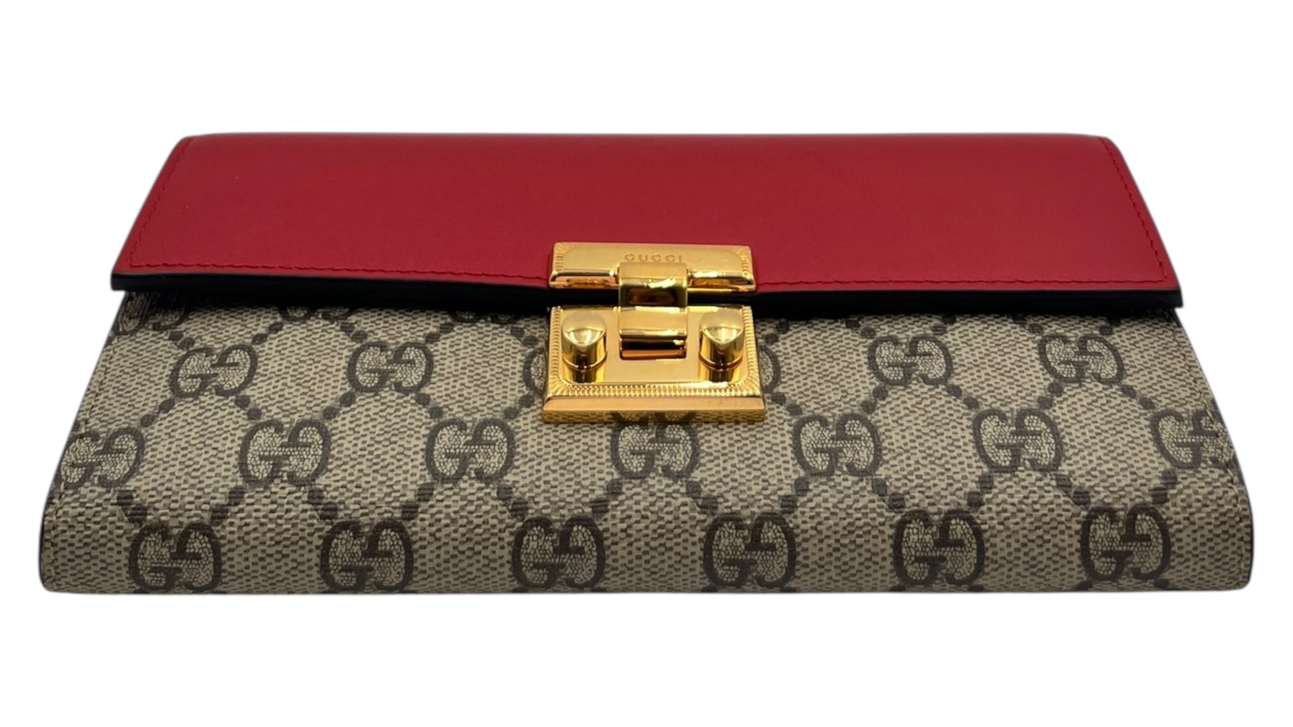 GUCCI PADLOCK CONTINENTAL WOC  GG COATED CANVAS