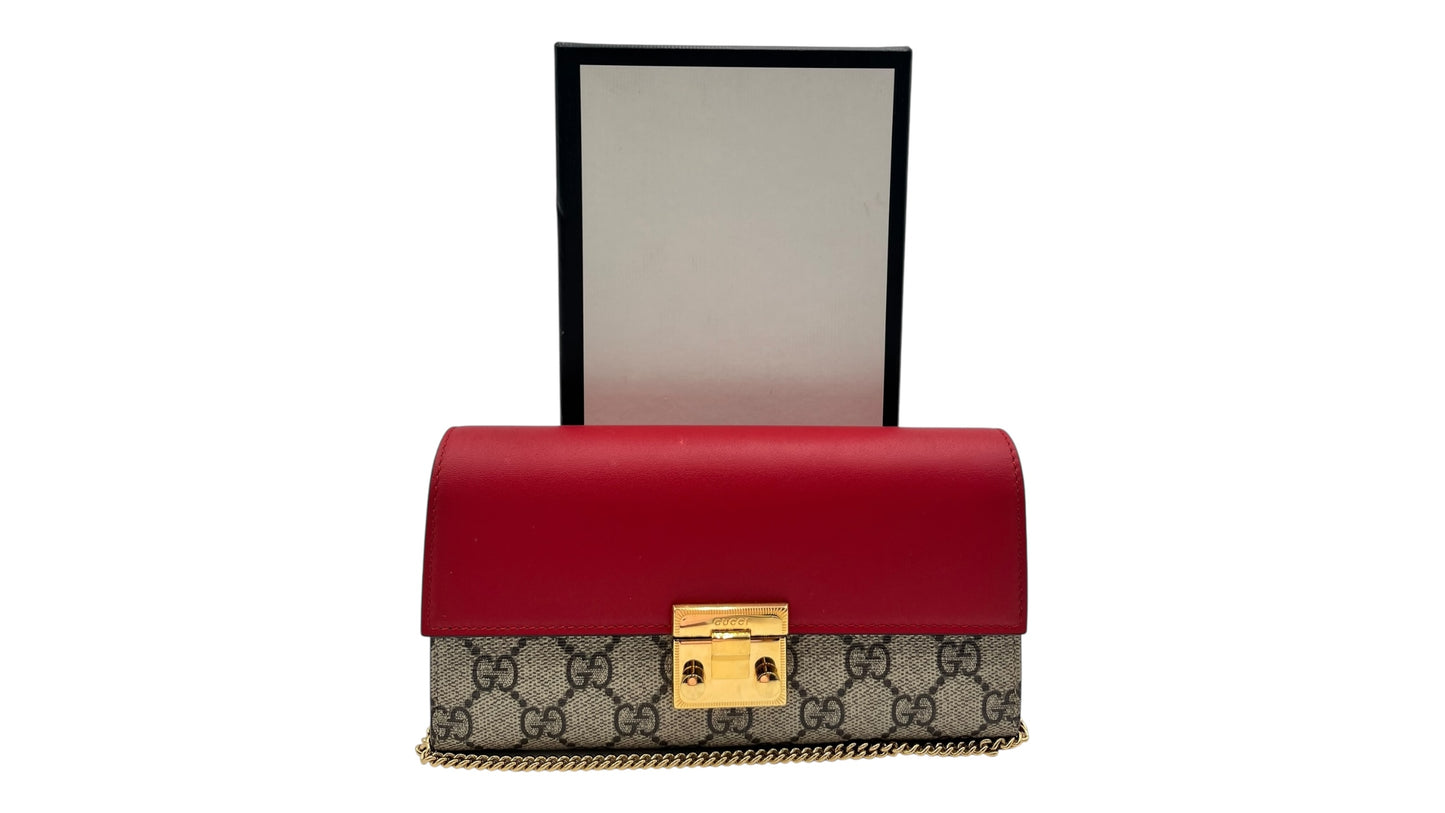 GUCCI PADLOCK CONTINENTAL WOC  GG COATED CANVAS
