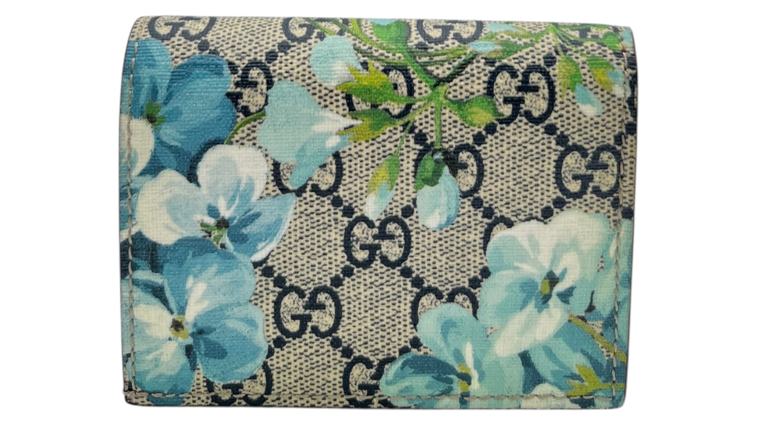 GUCCI GG SUPREME MONOGRAM BLOOMS CARD CASE WALLET BLUE/HIBISCUS RED