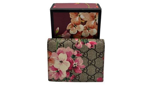 GUCCI GG SUPREME MONOGRAM BLOOMS CARD CASE WALLET PINK