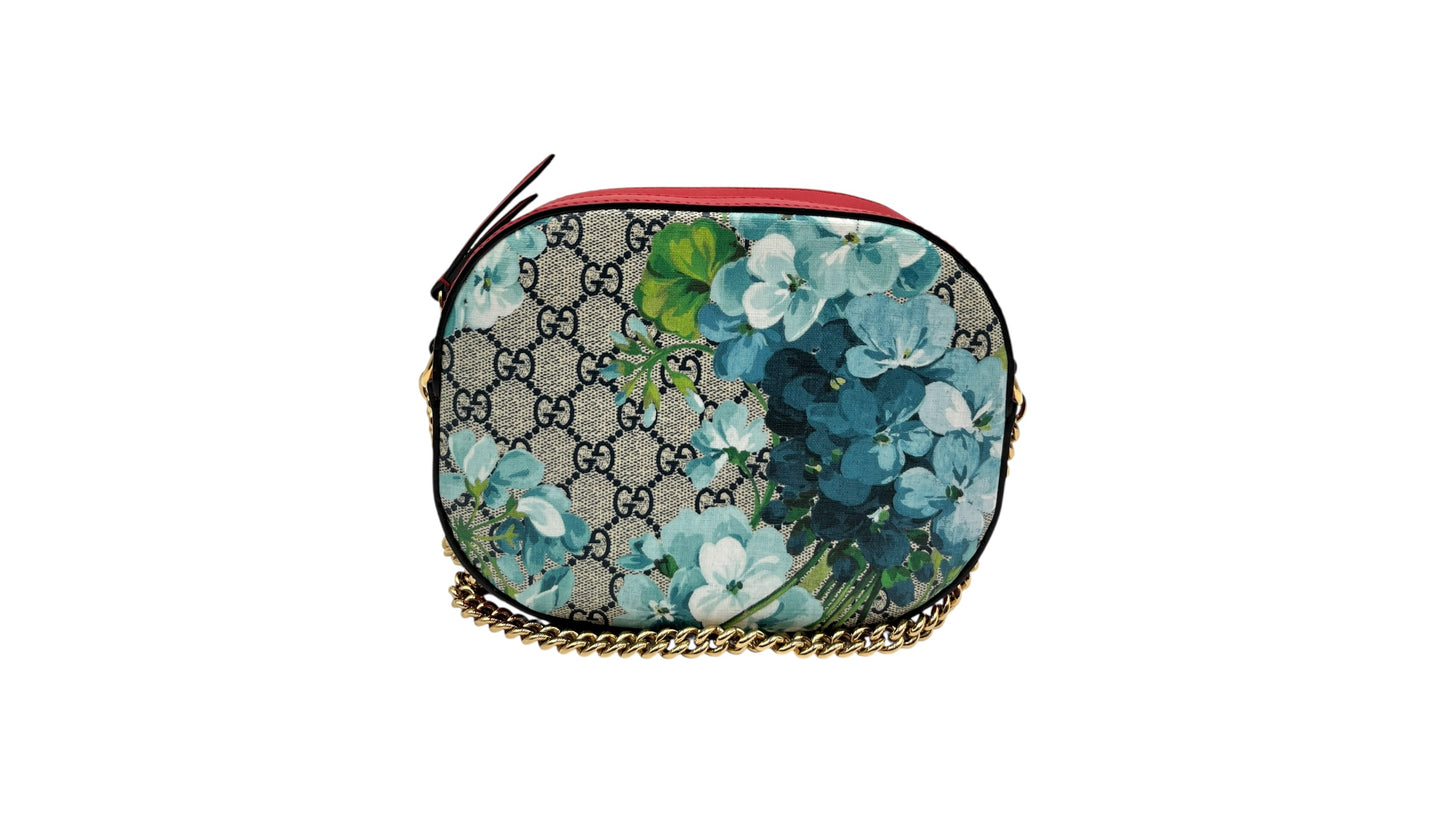 GUCCI SUPREME MONOGRAM BLOOMS MINI CHAIN SHOULDER BAG HIBISCUS RED