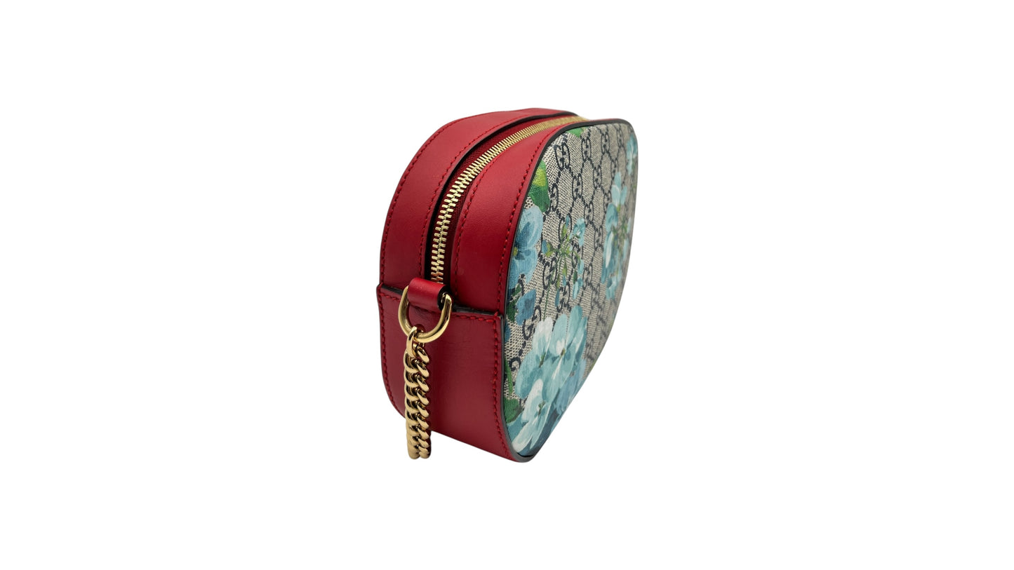 GUCCI SUPREME MONOGRAM BLOOMS MINI CHAIN SHOULDER BAG HIBISCUS RED