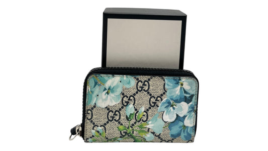 GUCCI GG SUPREME BLOOMS CANVAS ZIP MINI WALLET