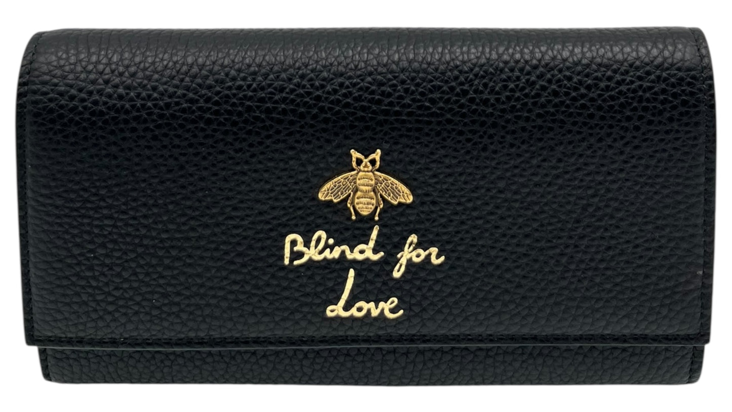 GUCCI BLIND FOR LOVE BEE LONG BLACK CONTINENTAL WALLET