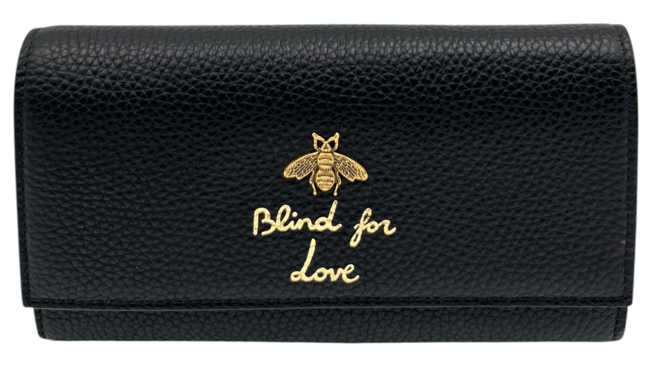 GUCCI  BLIND FOR LOVE BEE LONG BLACK CONTINENTAL WALLET