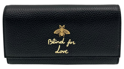 GUCCI BLIND FOR LOVE BEE LONG BLACK CONTINENTAL WALLET