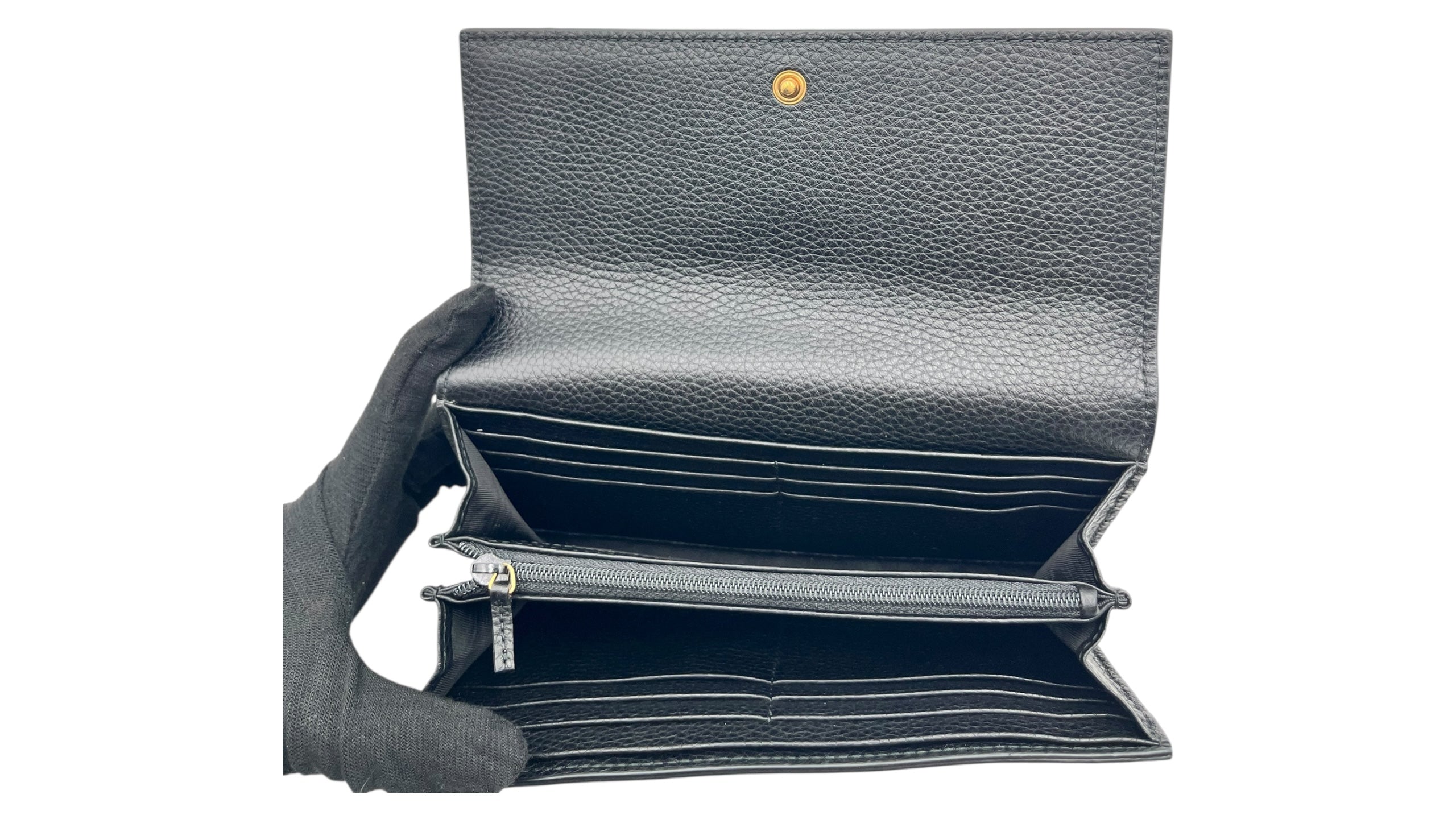 GUCCI  BLIND FOR LOVE BEE LONG BLACK CONTINENTAL WALLET