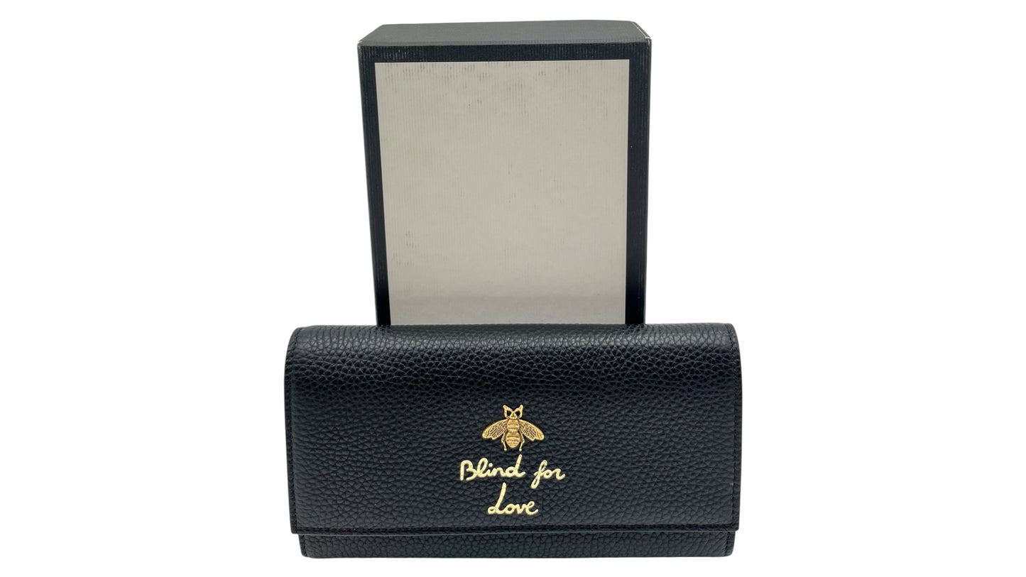 GUCCI BLIND FOR LOVE BEE LONG BLACK CONTINENTAL WALLET