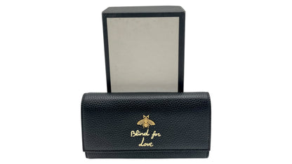 GUCCI BLIND FOR LOVE BEE LONG BLACK CONTINENTAL WALLET