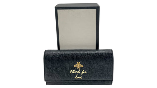 GUCCI  BLIND FOR LOVE BEE LONG BLACK CONTINENTAL WALLET
