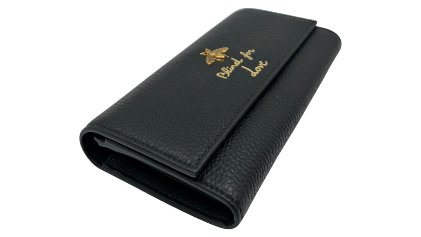 GUCCI BLIND FOR LOVE BEE LONG BLACK CONTINENTAL WALLET
