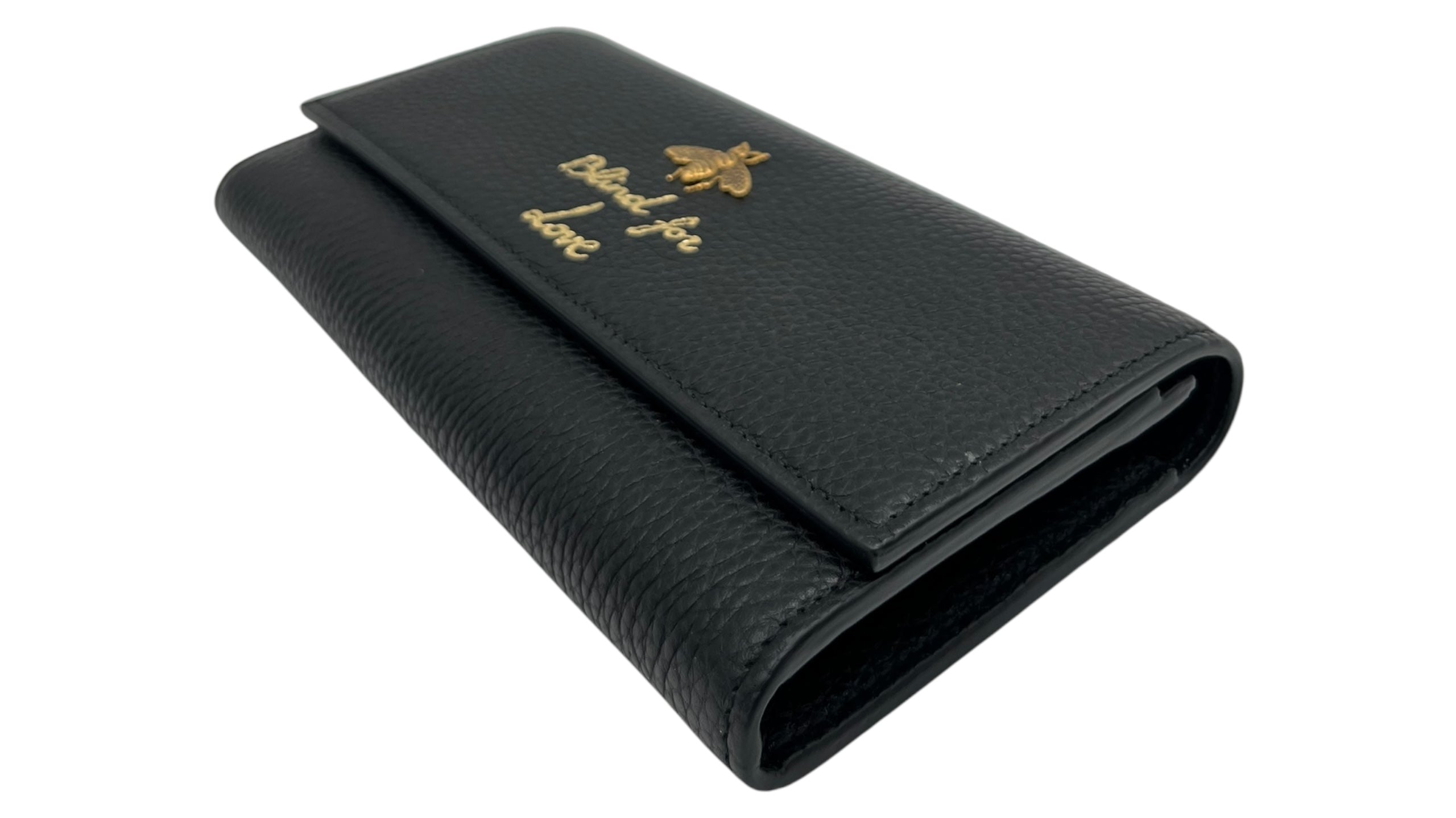 GUCCI  BLIND FOR LOVE BEE LONG BLACK CONTINENTAL WALLET