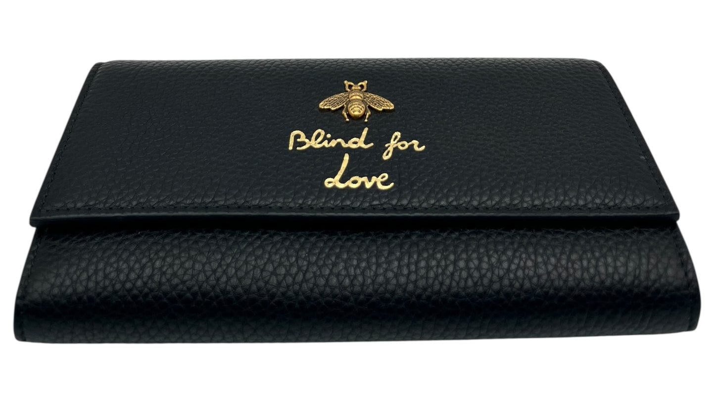 GUCCI BLIND FOR LOVE BEE LONG BLACK CONTINENTAL WALLET