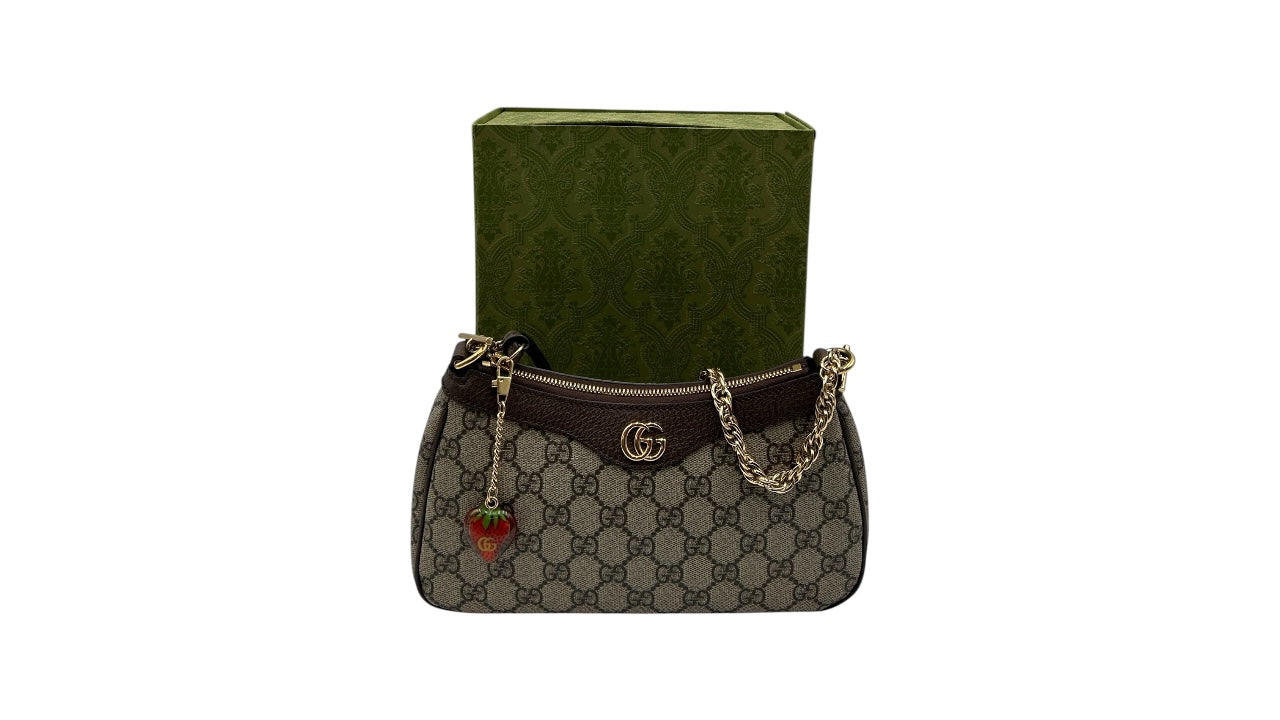GUCCI OPHIDIA GG CANVAS SHOULDER BAG IN BROWN