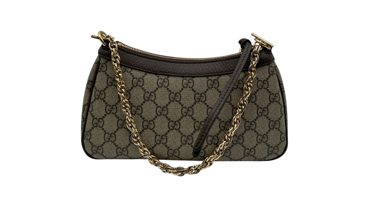 GUCCI OPHIDIA GG CANVAS SHOULDER BAG IN BROWN