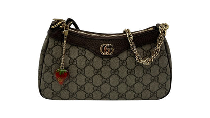 GUCCI OPHIDIA GG CANVAS SHOULDER BAG IN BROWN
