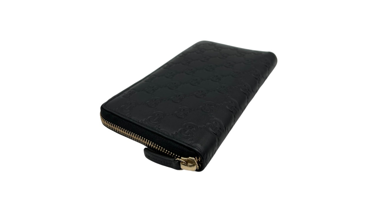 GUCCI GG BLACK LEATHER ZIPPY LONG WALLET