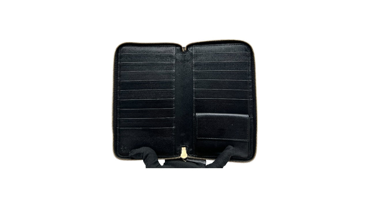 GUCCI GG BLACK LEATHER ZIPPY LONG WALLET
